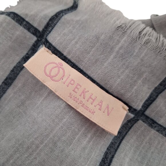 IPEKHAN 100% Cotton Turkish Shawl Wrap Fashion Scarf Gray Black Checkered - Picture 4 of 6